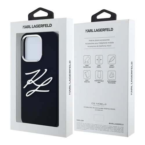 Karl Lagerfeld для iPhone 15 Pro Max чехол Liquid Silicone Metal Logo Initials Hard Black