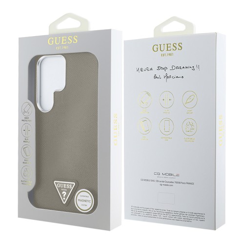 Guess для Galaxy S25 Ultra чехол PU Grained leather Triangle metal logo Hard Brown (MagSafe)