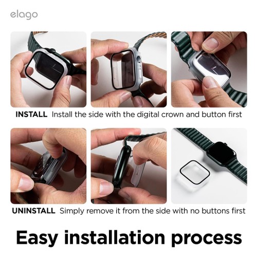 Elago для Apple Watch 42 mm (Series 10) чехол Clear Shield case+9H glass Frosted Transparent