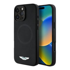 Aston Martin для iPhone 16 Pro чехол PU Full Wrapped Metal logo & Camera Hard Black (MagSafe)