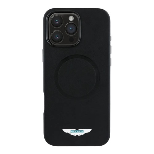 Aston Martin для iPhone 16 Pro чехол PU Full Wrapped Metal logo & Camera Hard Black (MagSafe)