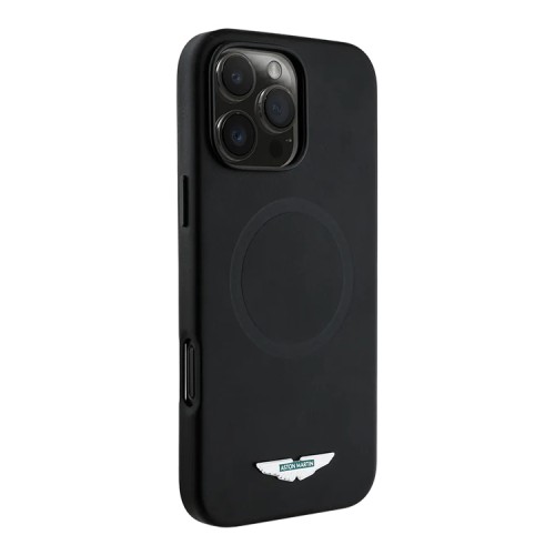 Aston Martin для iPhone 16 Pro чехол PU Full Wrapped Metal logo & Camera Hard Black (MagSafe)