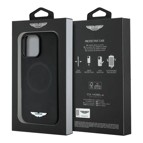 Aston Martin для iPhone 16 Pro чехол PU Full Wrapped Metal logo & Camera Hard Black (MagSafe)