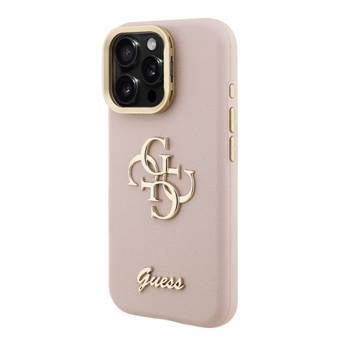 Guess для iPhone 16 Pro Max чехол PU Grained leather 4G Big metal logo and Camera Stand Hard Pink