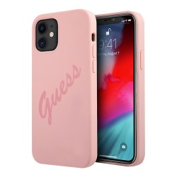 Чехол Guess Liquid Silicone Script Laser logo для iPhone 12 mini, розовый