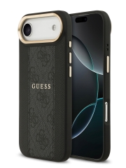 Guess для iPhone Air чехол PU 4G Stripe Classic metal logo Gold camera Hard Black (MagSafe)