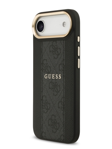 Guess для iPhone Air чехол PU 4G Stripe Classic metal logo Gold camera Hard Black (MagSafe)