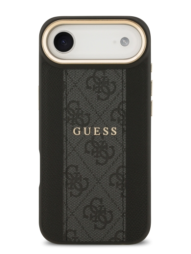 Guess для iPhone Air чехол PU 4G Stripe Classic metal logo Gold camera Hard Black (MagSafe)