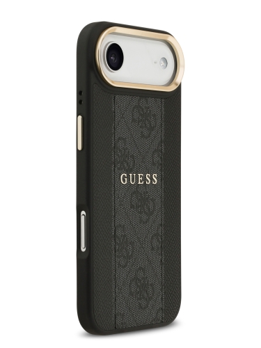 Guess для iPhone Air чехол PU 4G Stripe Classic metal logo Gold camera Hard Black (MagSafe)