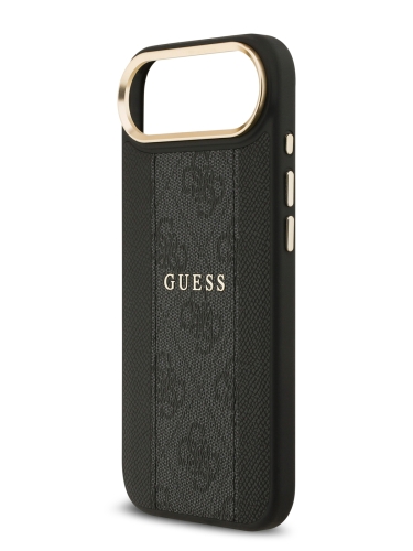 Guess для iPhone Air чехол PU 4G Stripe Classic metal logo Gold camera Hard Black (MagSafe)