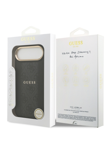 Guess для iPhone Air чехол PU 4G Stripe Classic metal logo Gold camera Hard Black (MagSafe)
