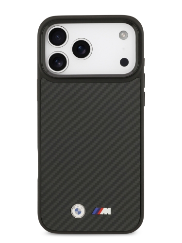 BMW для iPhone 17 Pro чехол M-series Kevlar Matt Metal logo & Cam Hard Black (MagSafe)