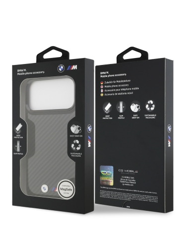 BMW для iPhone 17 Pro чехол M-series Kevlar Matt Metal logo & Cam Hard Black (MagSafe)