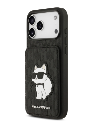Karl Lagerfeld для iPhone 17 Pro Max чехол Cardslot Stand PU Saffiano Monogram NFT Choupette Hard Black