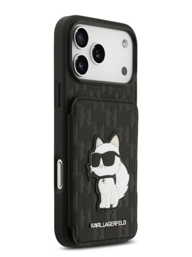 Karl Lagerfeld для iPhone 17 Pro Max чехол Cardslot Stand PU Saffiano Monogram NFT Choupette Hard Black