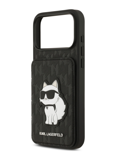 Karl Lagerfeld для iPhone 17 Pro Max чехол Cardslot Stand PU Saffiano Monogram NFT Choupette Hard Black