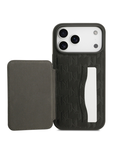 Karl Lagerfeld для iPhone 17 Pro Max чехол Cardslot Stand PU Saffiano Monogram NFT Choupette Hard Black