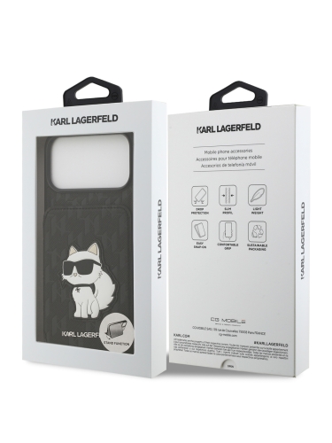 Karl Lagerfeld для iPhone 17 Pro Max чехол Cardslot Stand PU Saffiano Monogram NFT Choupette Hard Black