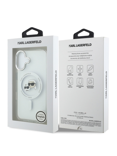 Karl Lagerfeld для iPhone 17 чехол IML NFT Karl & Choup Heads Metal camera Hard White (MagSafe)