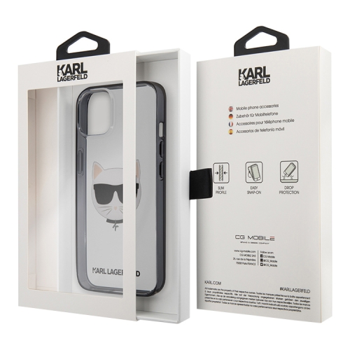 Чехол Karl Lagerfeld Choupette Hard Transparent для iPhone 13, черная рамка