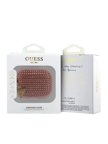 Guess для Airpods Pro 3 чехол Diamond Rhinestone with Triangle charm Pink