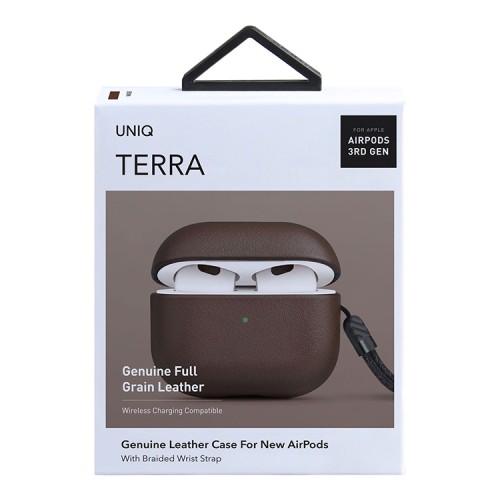 Чехол Uniq Terra Genuine Leather with wrist strap для AirPods 3 (2021), коричневый