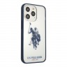 Чехол U.S. Polo Horse logo Hard Transparent для iPhone 13 Pro, синяя рамка
