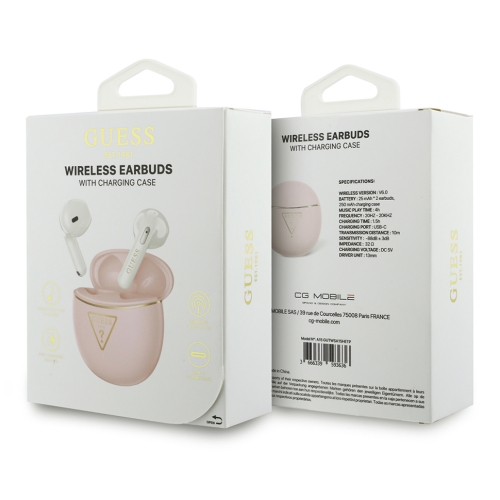 Guess Наушники TWS Bluetooth Round with Printed Triangle logo Pink