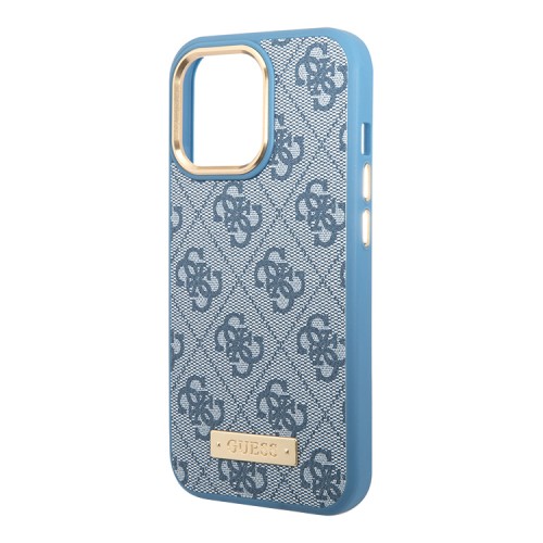Чехол Guess PU 4G Plate metal logo Hard для iPhone 13 Pro, голубой (Magsafe)