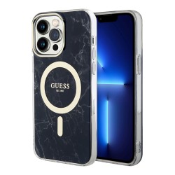 Чехол Guess Marble Hard для iPhone 14 Pro Max, черный/золотой (MagSafe)