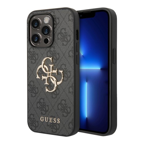 Guess для iPhone 15 Pro чехол PU 4G Big metal logo Hard Grey