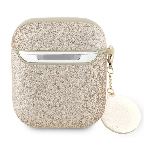 Guess для Airpods 1/2 чехол Fixed Glitters with Heart Diamond charm Light Gold