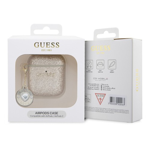 Guess для Airpods 1/2 чехол Fixed Glitters with Heart Diamond charm Light Gold