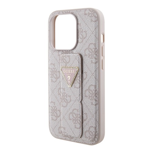 Guess для iPhone 15 Pro Max чехол GripStand PU 4G with Triangle Diamond metal logo Hard Pink