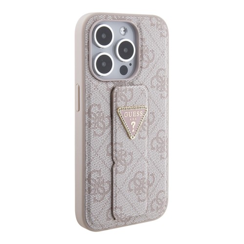 Guess для iPhone 15 Pro Max чехол GripStand PU 4G with Triangle Diamond metal logo Hard Pink