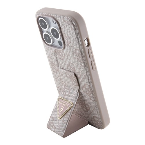 Guess для iPhone 15 Pro Max чехол GripStand PU 4G with Triangle Diamond metal logo Hard Pink