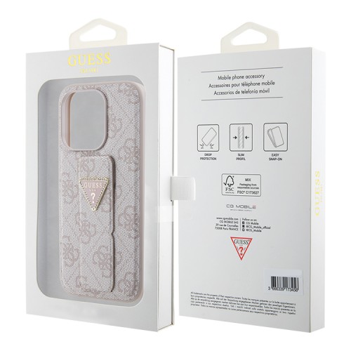 Guess для iPhone 15 Pro Max чехол GripStand PU 4G with Triangle Diamond metal logo Hard Pink