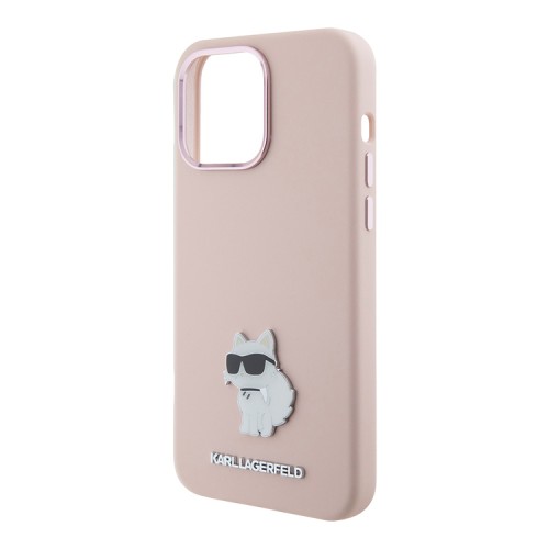 Karl Lagerfeld для iPhone 15 Pro Max чехол Liquid silicone NFT Choupette metal pin Hard Pink