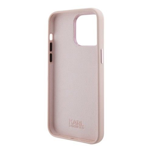 Karl Lagerfeld для iPhone 15 Pro Max чехол Liquid silicone NFT Choupette metal pin Hard Pink