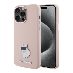 Karl Lagerfeld для iPhone 15 Pro Max чехол Liquid silicone NFT Choupette metal pin Hard Pink