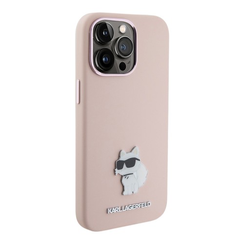 Karl Lagerfeld для iPhone 15 Pro Max чехол Liquid silicone NFT Choupette metal pin Hard Pink