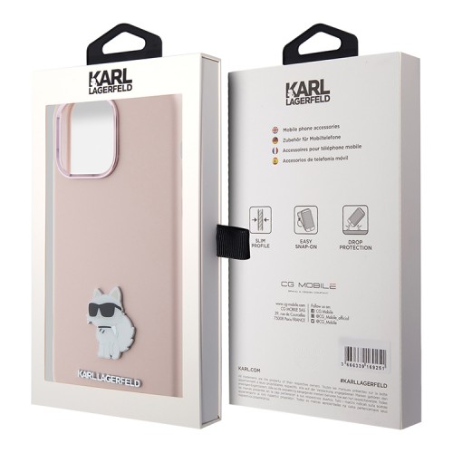 Karl Lagerfeld для iPhone 15 Pro Max чехол Liquid silicone NFT Choupette metal pin Hard Pink