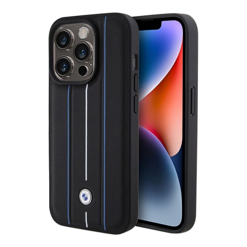 BMW для iPhone 15 Pro Max чехол Signature Leather Hot stamp lines Hard Black