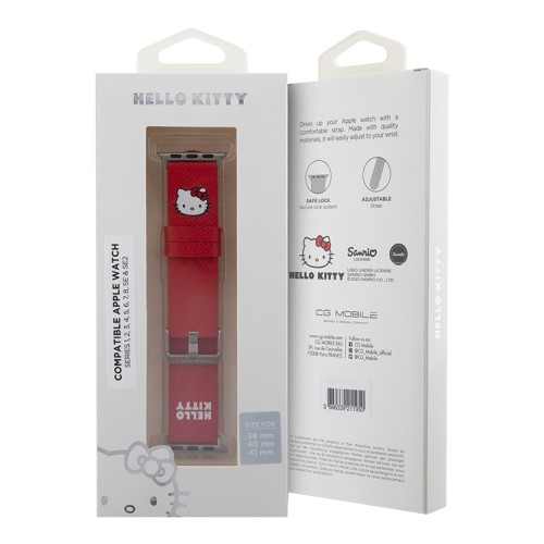 Hello Kitty для Apple Watch 42-41-40 mm ремешок PU Grained leather 3D Rubber Kitty Head Red