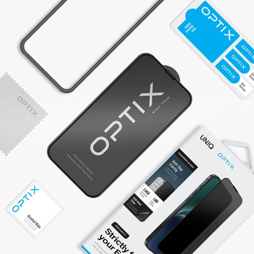 Uniq стекло для iPhone 15/14 Pro OPTIX Privacy (Антишпион) Clear/Black (+installer)