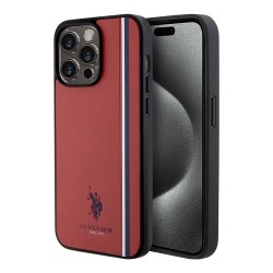 U.S. Polo для iPhone 15 Pro Max чехол PU Double horse logo and Tricolor line Hard Red