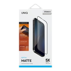 Uniq стекло для iPhone 16 OPTIX Matte Clear/Black (+installer)