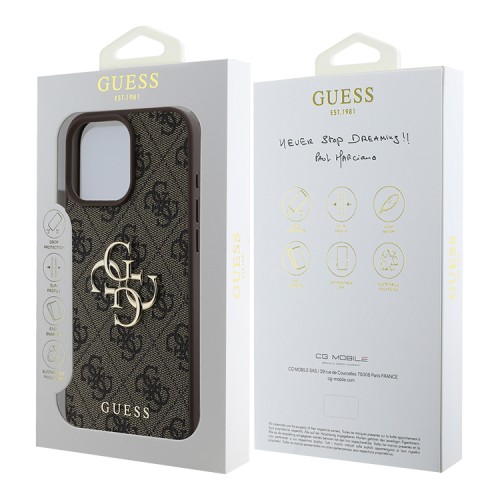 Guess для iPhone 16 Pro Max чехол PU кожа 4G Big metal logo Brown