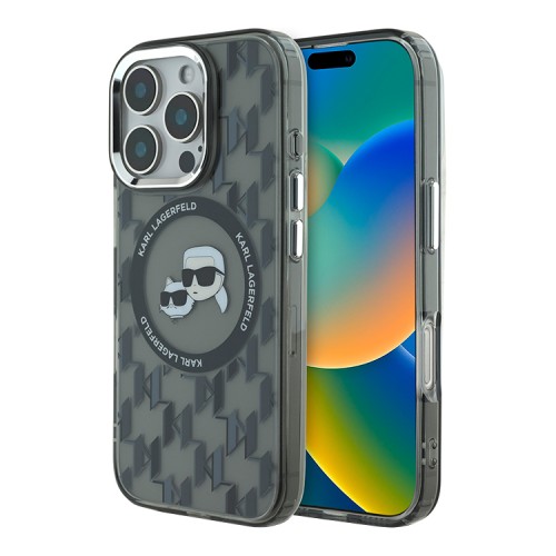 Karl Lagerfeld для iPhone 16 Pro чехол PC/TPU Monogram NFT Karl&Choupette Black (MagSafe)