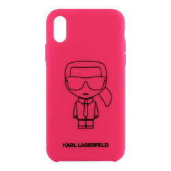 Чехол Karl Lagerfeld Liquid silicone Ikonik outlines Hard для iPhone X/XS, розовый/черный